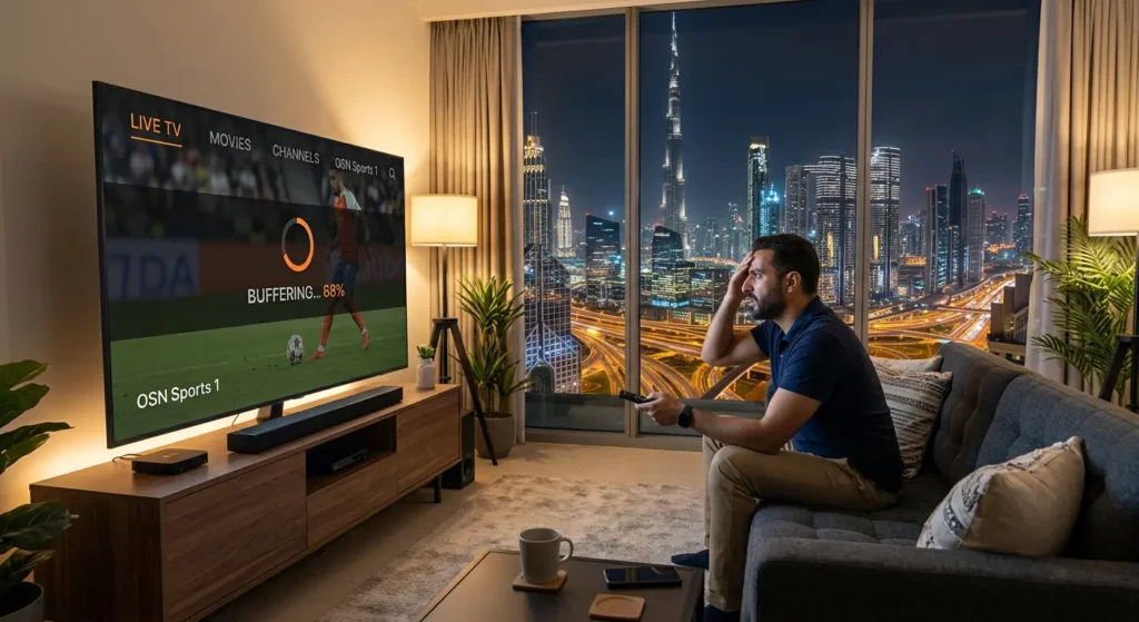 IPTV buffering issue on smart TV in Dubai living room