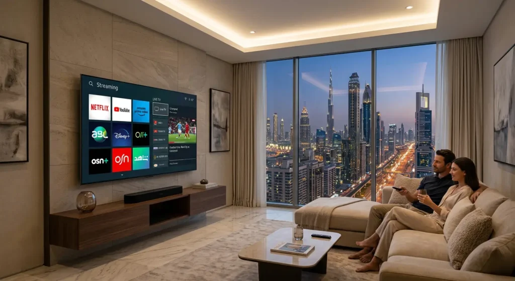 IPTV streaming on smart TV in Dubai apartment
