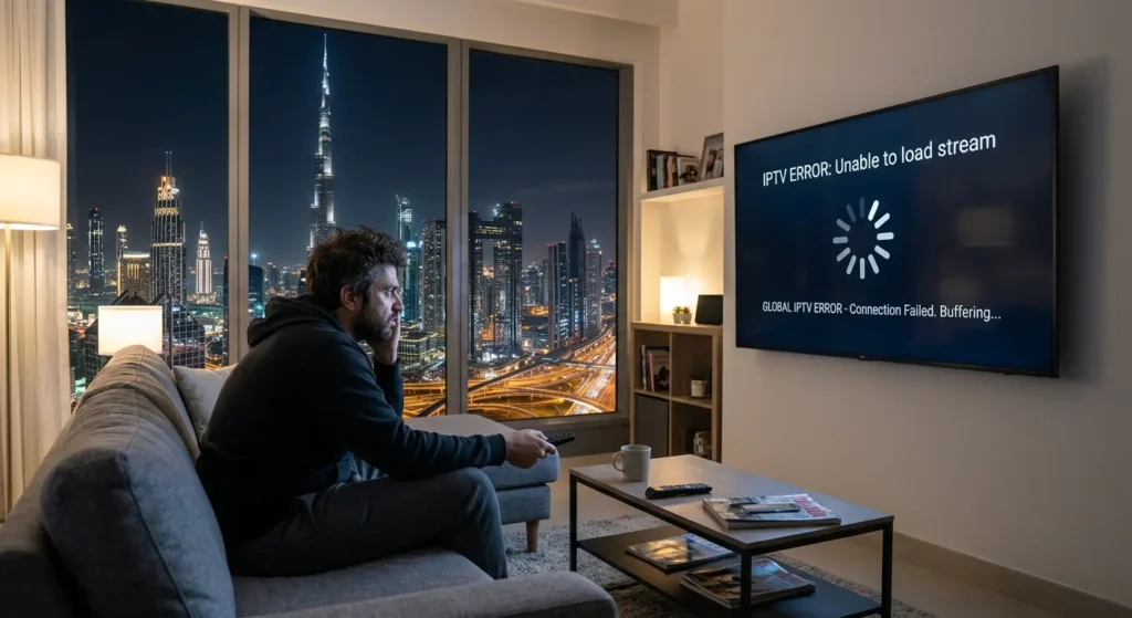 IPTV not working in UAE with buffering and error screen in Dubai home